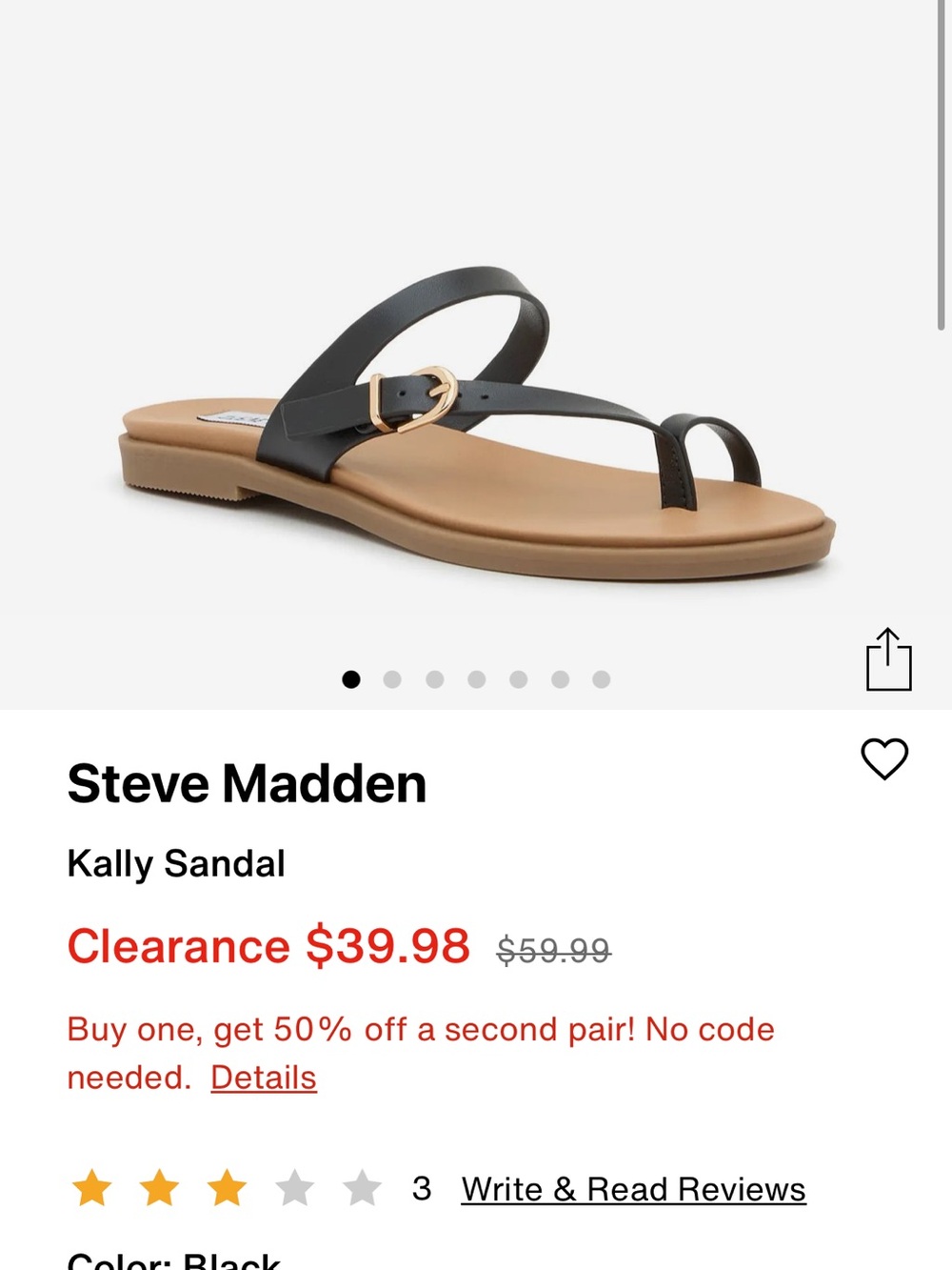 Steve Madden Kally Black Sandal with Gold Buckle